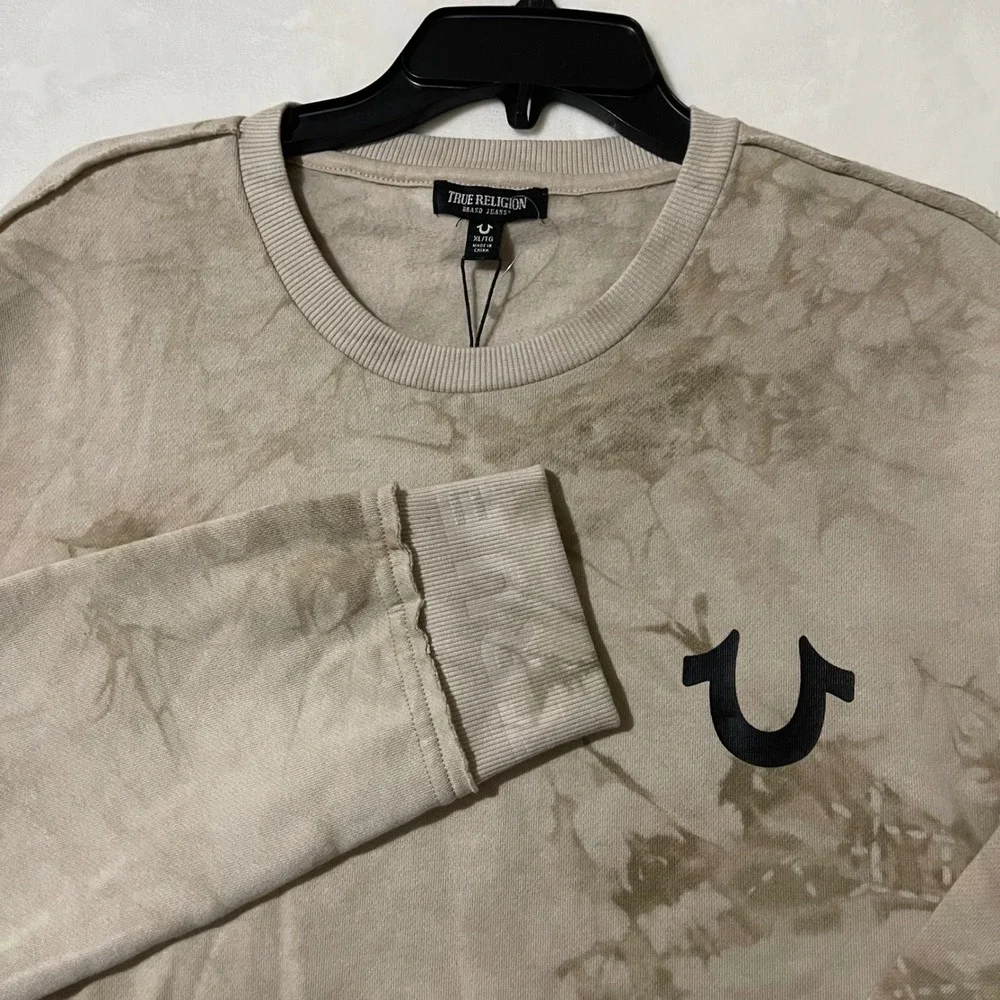True Religion Mens Debossed Rib Pullover Sweatshirt Tapioca Tie Dye XL X Large‎